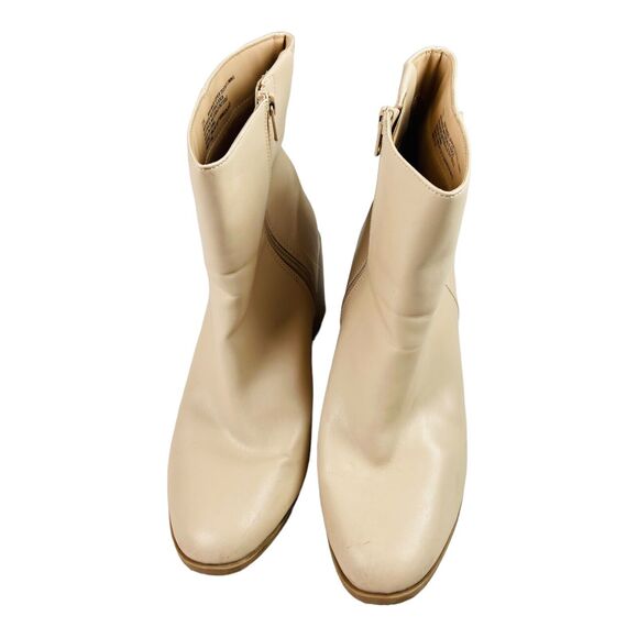A New Day-Womens Cream Side Zipper Block Heeled Round Toe Ankle Boots 7.5 - Picture 2 of 10